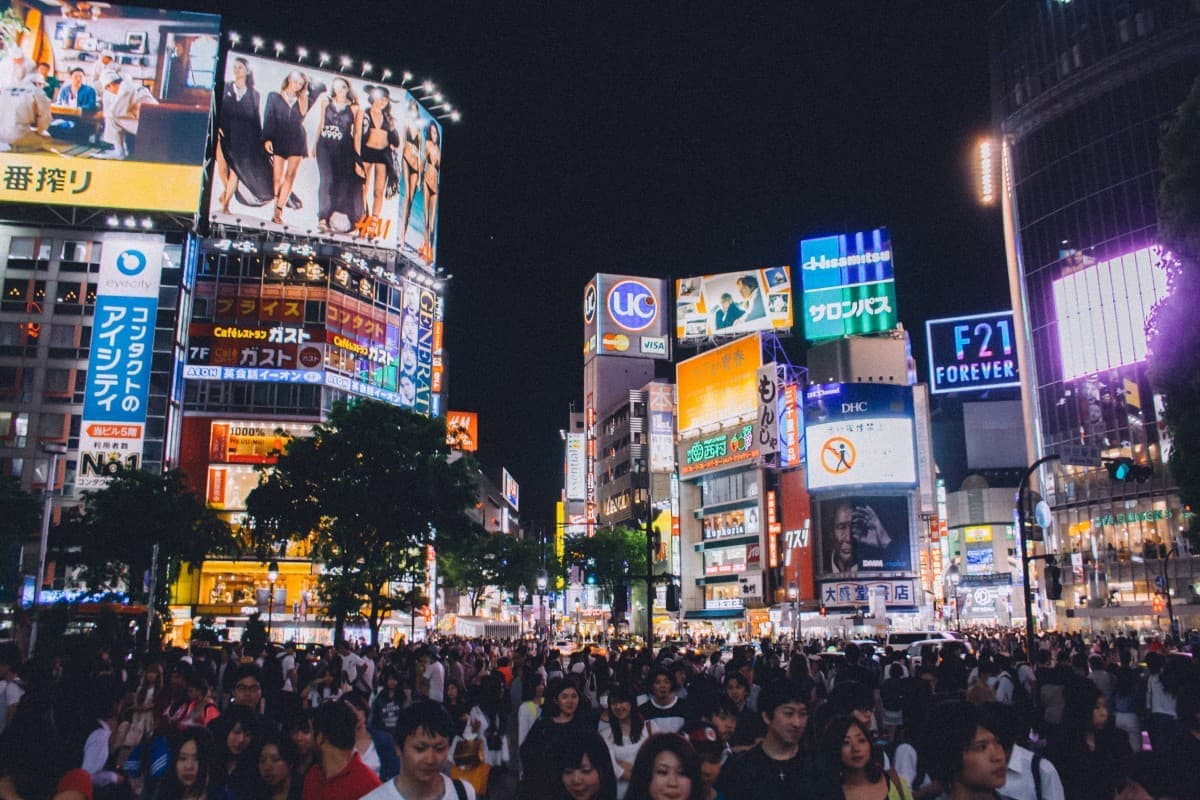 Vibrant city lights and nightlife scene